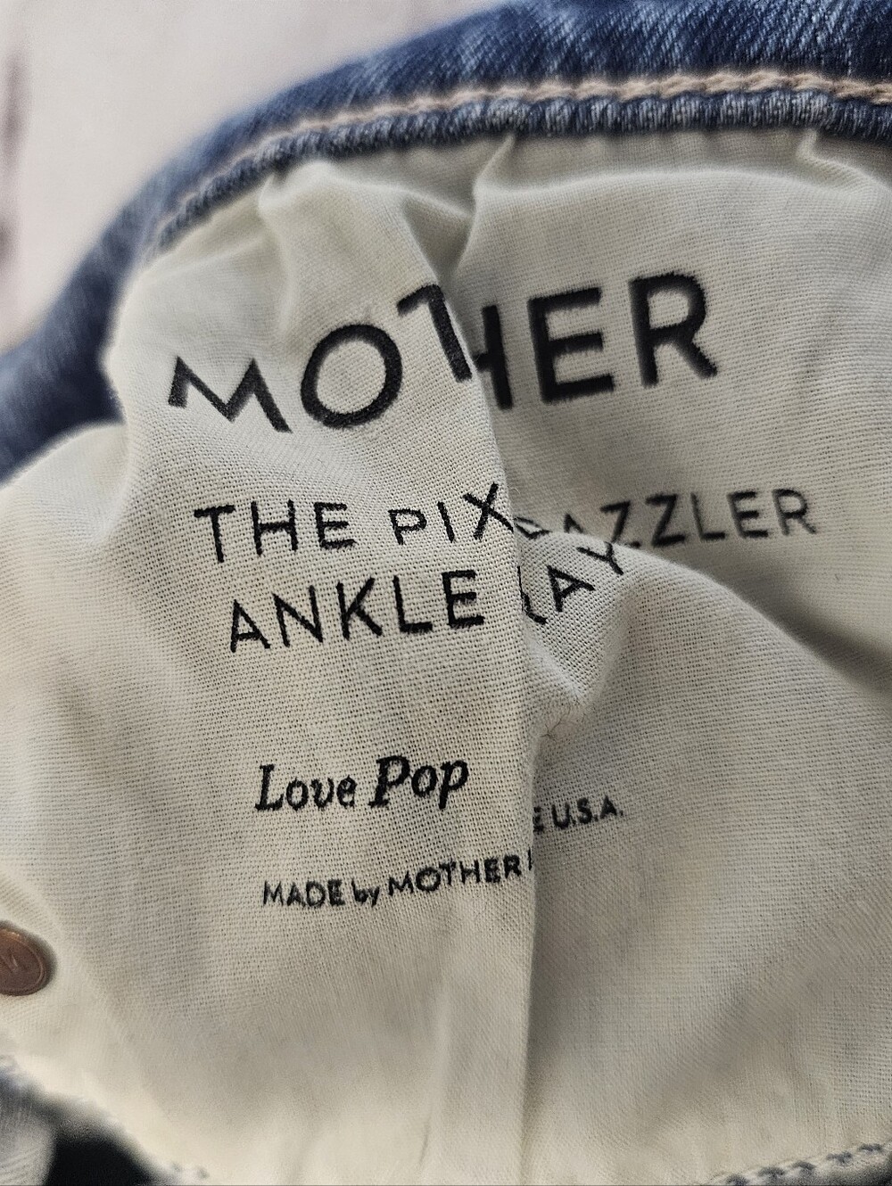MOTHER The Pixie Dazzler Ankle Fray Straight Leg Love Pop Blue Jeans 27 Preowned - Picture 9 of 11